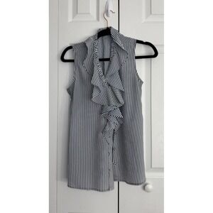 Karl Lagerfeld Paris Tank Top Women Small White Black Striped Ruffle Sleeveless